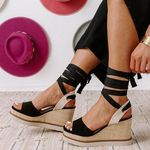 Soda Black Lace Up Wedge Photo 0