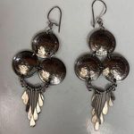Handmade Peruvian Coin Dangle Earrings Boho Silver Tone 1/2 Sol De Oro 1970s Photo 0