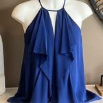 BCBGMAXAZRIA Claudia Blue 100% Silk Cascading Ruffle High Neck Halter Top Small Photo 0