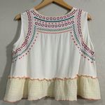 POL  Embroidered Boho Peplum Tank Top Large White Multicolor Stitch Detail Photo 4