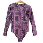 Rusty  Swim One Piece Long Sleeve Surf Suit Size L NEW Purple Floral Photo 2