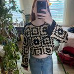 Boho Pink Crochet Sweater Black and White Multiple Photo 5