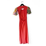Desigual  Puff Sleeve Cutout Back Knit Midi Dress Red Orange Multicolor M Photo 2