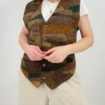 vintage eclectic button down vest patterned earth tone size xl Brown Photo 5