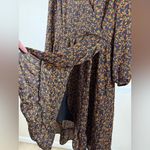 Old Navy Black Floral Long Sleeve Midi Dress Ruffle Hem Flowy Fit Women’s XL Photo 6