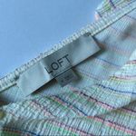 Loft  Bow Strap Button Front Linen Stripes Flounce Dress Ivory Multi-Color Medium Photo 10