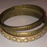 Brass Tone Off White Inlaid Retro Boho Bangle Bracelets Photo 4