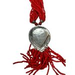 Crimson red minibead multilayered silver pendant tribal necklace Photo 5