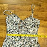 AUW Womens Large Black Yellow Floral Retro Tie Front Smocked Midi Dress Spring Photo 2