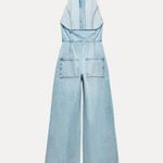 ZARA  jumpsuit denim halter wide leg open back bohemian casual summer Photo 6