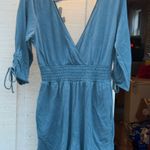 American Eagle  Outfitters Blue Runched sleeve Double V-neck Romper Size Medium  Photo 5