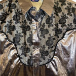 VTG Lame metallic western Glam silver black embroidered cowgirl button shirt Size L Photo 7