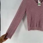 Planet Gold  Mauve Pink Soft Fluffy Cutout V Neck Long Sleeve‎ Sweater Photo 5