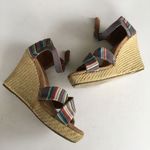 Toms Strappy Wedge Denim Stripe Sandals Shoes Ankle Strap Womens Size 6.5 Photo 6