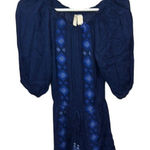 Japna  Embroidered Romper Blue Boho Peasant‎ Off Shoulder Drawstring Size S Photo 0