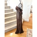 Meshki NWT  Brown SHEER Satin Trim Off the Shoulder Long Sleeve Maxi Dress Photo 5
