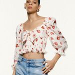 ZARA  Floral Print Linen Blend Square Neck Puff Sleeve Cropped Blouse Size S Photo 0