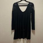 American Eagle Long Sleeve Mini Shirt Swing Dress Black Lace V-Neck Pullover S Photo 2