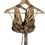I am gia I.AM.GIA Beige Plaid Print Carmel V-Neck Sleeveless Halter Mesh Crop Top XS Photo 5