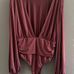 SheIn Deep Marsala V-Neck Long Sleeve Thong Bodysuit Photo 0