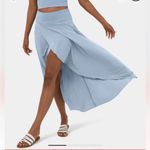 Halara  High Waisted High Low Ruffle 2-in-1 Flare Mesh Maxi Skirt Blue M Photo 1