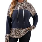 BLACK BROWN LEOPARD PRINT COLOR BLOCK COWL NECK SWEATER SIZE 1X Photo 0