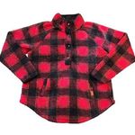 Maurice's Womens Pullover Sweatshirt Sherpa Fleece Red Black Buffalo Plaid Large Photo 0