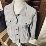 Coldwater Creek  Embroidered Denim Jacket PXL grey hearts Boho trucker stretch Photo 1