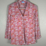 J. McLaughlin  Size Small Shirt Long Sleeve Button Up Linen Orange Pink Top Photo 0