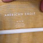 American Eagle Waffle Knit Pullover Cozy Henley Tee Shirt Top Yellow Medium Photo 2