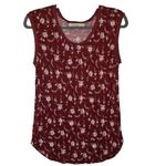 Loft  Floral Tank Top Womens Size M Sleeveless Stretch Prairie Boho‎ Burgundy Photo 7