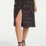 The Kooples  Women's Black Silk Floral Print High Waist Midi Skirt‎ 0 Photo 1