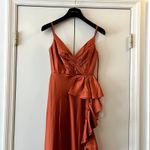 Mac Duggal  68551 Ruffle Slit High Waist Dress spice orange size 0 UB Photo 3