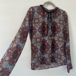 For Love & Lemons Geneva Geometric Print Long Sleeve Velvet Bow Blouse M Photo 3