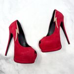 Giuseppe Zanotti  Sharon Rhinestone Lightning Bolt Suede Platform Heels Red 38 Photo 1