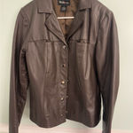 Style & Co . Womens Genuine Leather Jacket M Brown Snap Front Short Photo 0