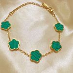 18K Gold Plated GREEN Clover Bracelet 5 Petals stainless steel Womens jewelry Photo 3