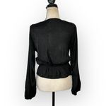 MINKPINK Harper Twist Blouse Women's Small Black Satin Long Sleeve V-Neck NWT Photo 4