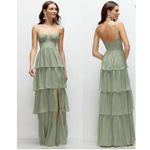 Dessy Collection Elia 3160 Sage Chiffon Ruffle Maxi Dress size 10 (new) Green Photo 1