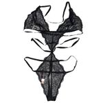 Victoria's Secret Victoria‎ Secret Lingerie Teddy One Piece Bodysuit XL Black Lace Strappy Unlined Photo 1