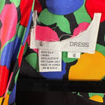 Floral Vintage 100% Belted Silk Dress with pleated skirt lined with shoulder pad Size 4 Photo 2