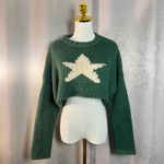 Edikted Green Star Crop Knit Sweater Women's XS S Chunky Cozy Photo 2