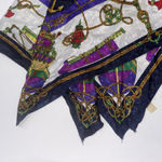 Vintage Nautical Sailboat Flags Chain Print Blue Gold Silk Square Royal Scarf Red Photo 8