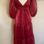 Lulus NWOT Romantic Appearance Wine Red Organza Tiered Midi Dress Photo 5