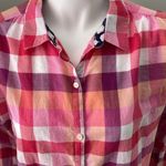 Anthropologie  Isabella Sinclair Hibiscus Tea Pink Plaid Button Down Medium Photo 2