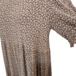 Be cool Short Sleeve Crinkle Floral Tiered Midi Shirt Dress Boho Brown Large Photo 7