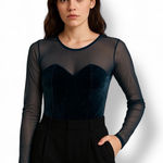 Vintage Andra Lingerie Velvet Bodysuit Mesh Teal Blue Womens Sz M Whimsigoth Blue Size M Photo 0