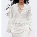 ZARA  NWT white ruffled v neck flowy top jacquard floral detail Photo 1