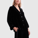 Sleepy Jones Marina Grosgrain-trimmed Silk Blend Black Velvet Pajama Shirt S Photo 3