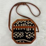 Island Imports Inc | Leather & Fabric Crossbody Hard Case Octogonal Handbag Brown Photo 2